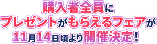 購入者全員にプレゼントがもらえるフェアが11月14日頃より開催決定！